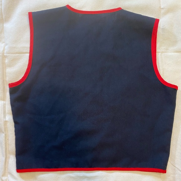 EVA Vintage 90s Square Fit Floral Embroidered Red Trimmed Vest Boho Teacher SZ8 - Picture 2 of 8